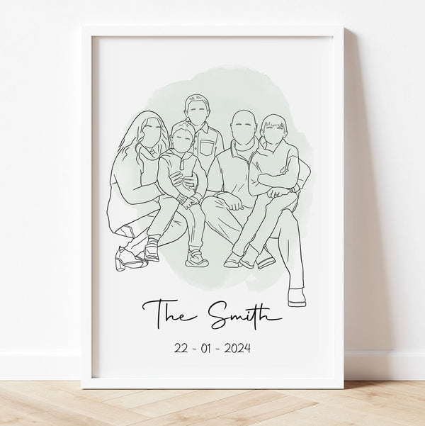 Custom Line Drawing Family Portrait